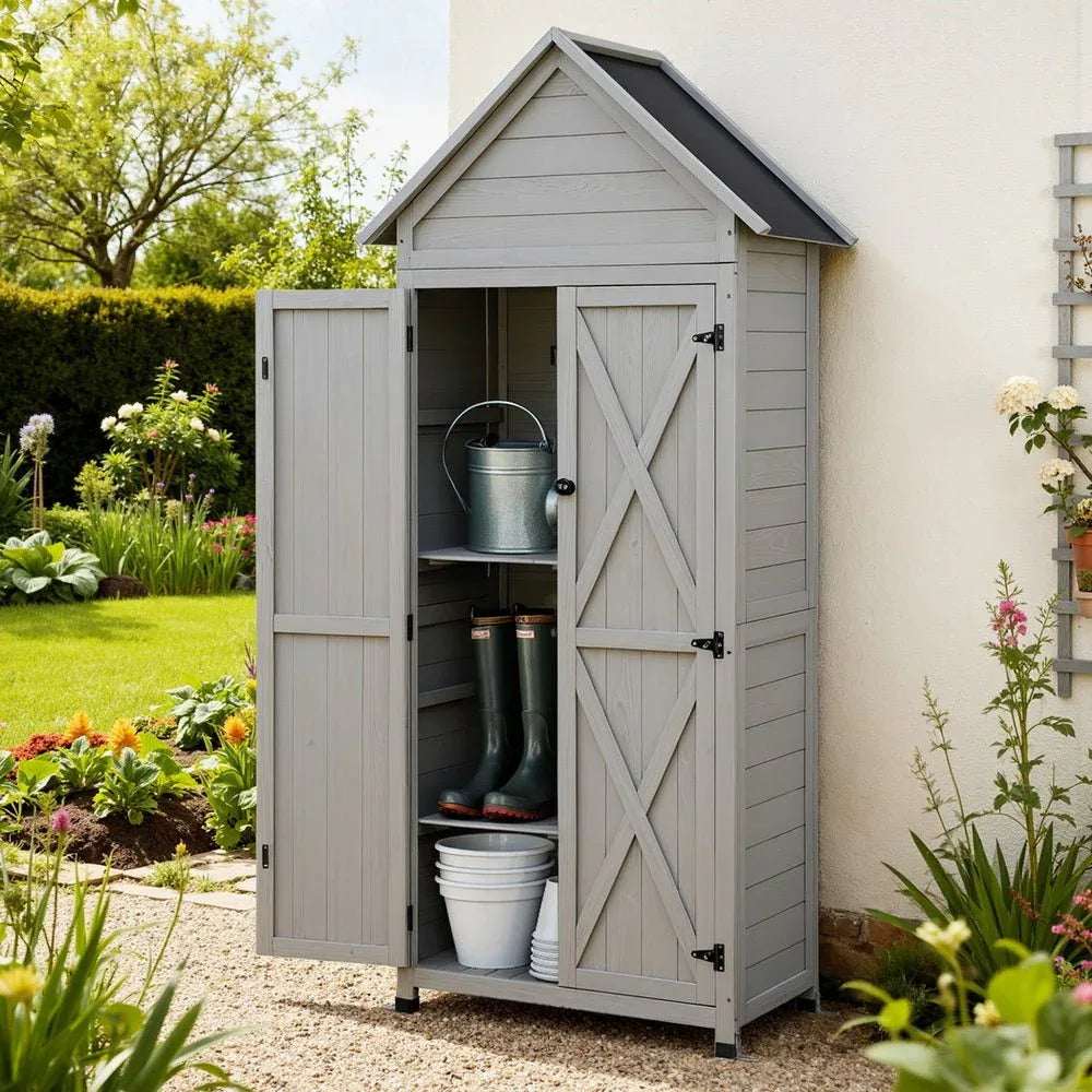 Gardeon Outdoor Storage Cabinet Cupboard Lockable Tool Organizer Shed Adjustable Grey | Furniture > Office > Storage Cabinets