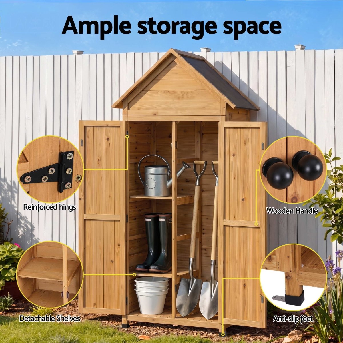 Gardeon Outdoor Storage Cabinet Cupboard Tool Organizer Shed Adjustable Natural | Furniture > Outdoor > Outdoor Storage Boxes