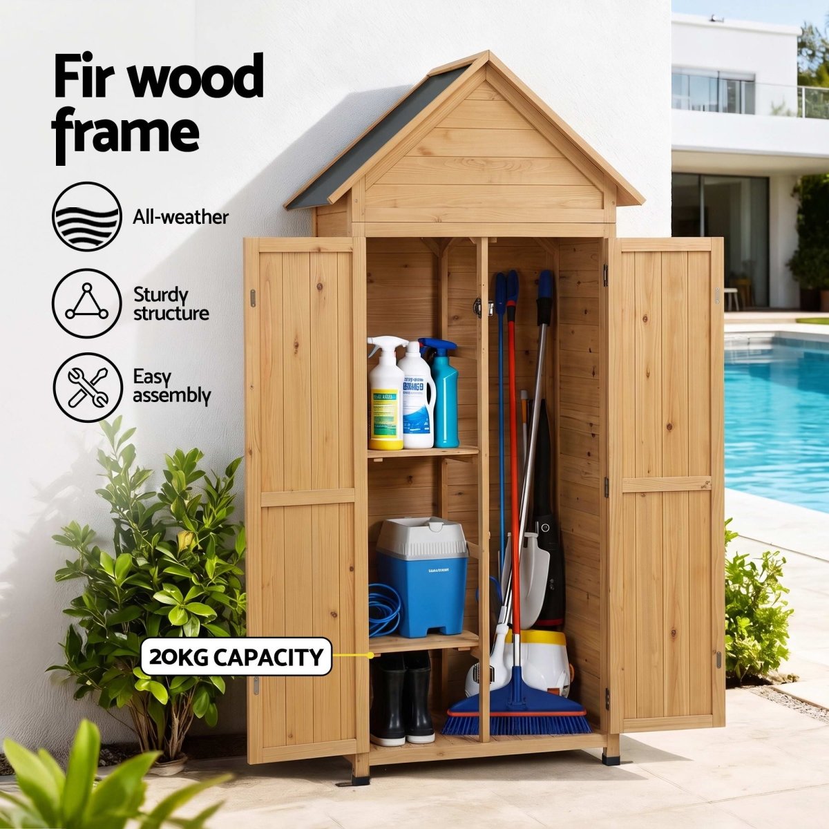 Gardeon Outdoor Storage Cabinet Cupboard Tool Organizer Shed Adjustable Natural | Furniture > Outdoor > Outdoor Storage Boxes