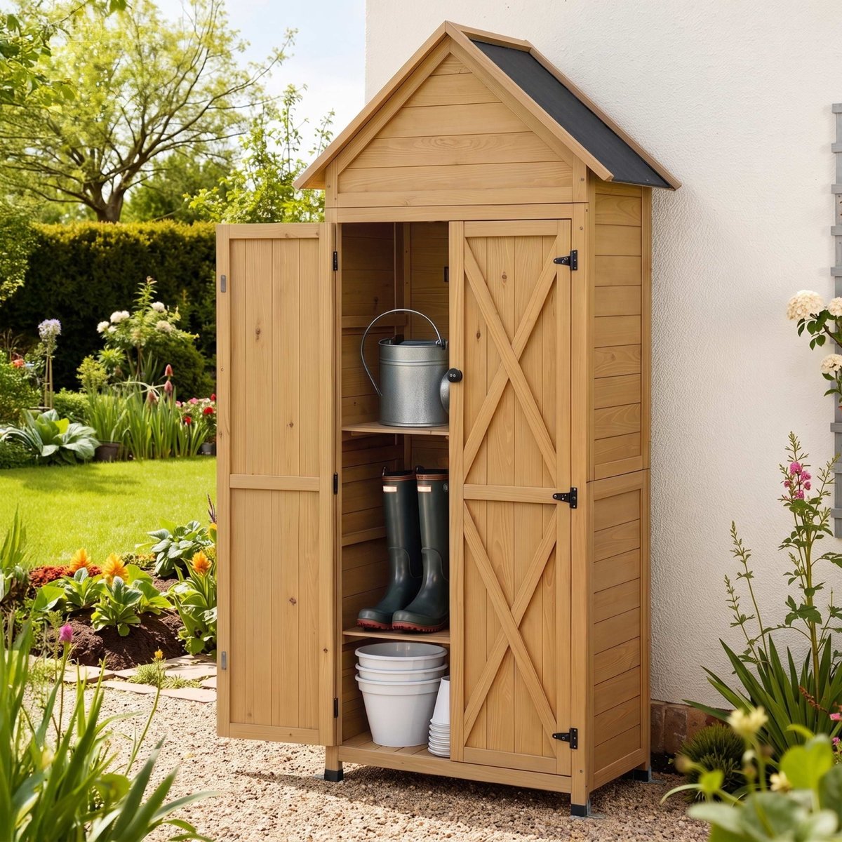 Gardeon Outdoor Storage Cabinet Cupboard Tool Organizer Shed Adjustable Natural | Furniture > Outdoor > Outdoor Storage Boxes
