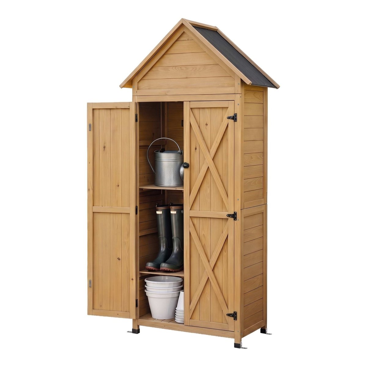 Gardeon Outdoor Storage Cabinet Cupboard Tool Organizer Shed Adjustable Natural | Furniture > Outdoor > Outdoor Storage Boxes