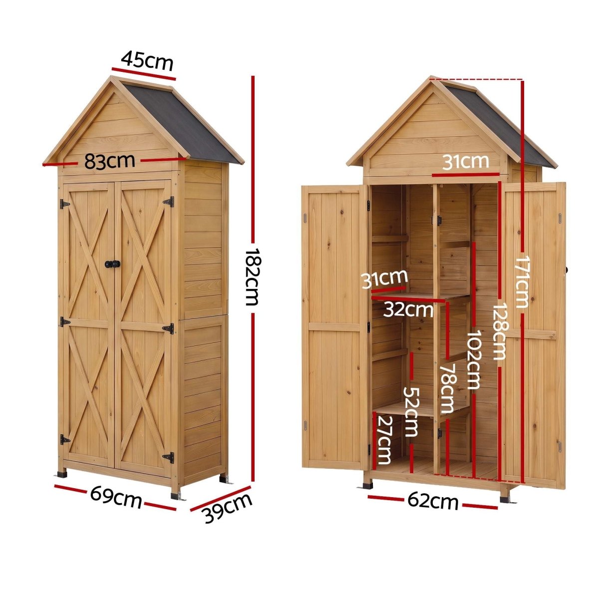 Gardeon Outdoor Storage Cabinet Cupboard Tool Organizer Shed Adjustable Natural | Furniture > Outdoor > Outdoor Storage Boxes
