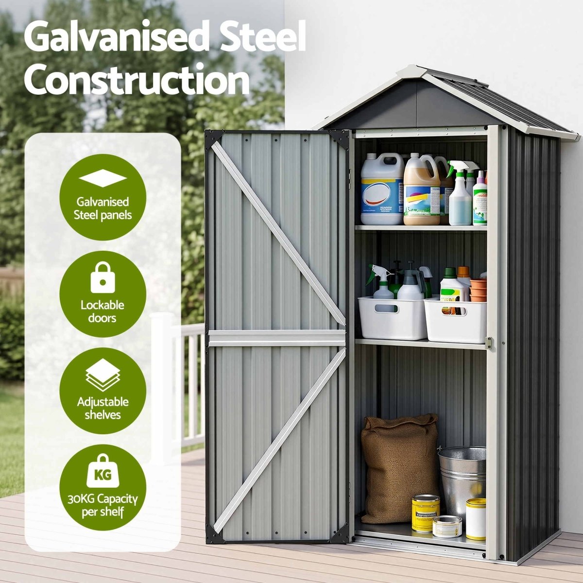 Gardeon Outdoor Storage Cabinet Garden Shed Steel Tool Lockable Cupboard Adjustable Shelves | Furniture > Office > Storage Cabinets