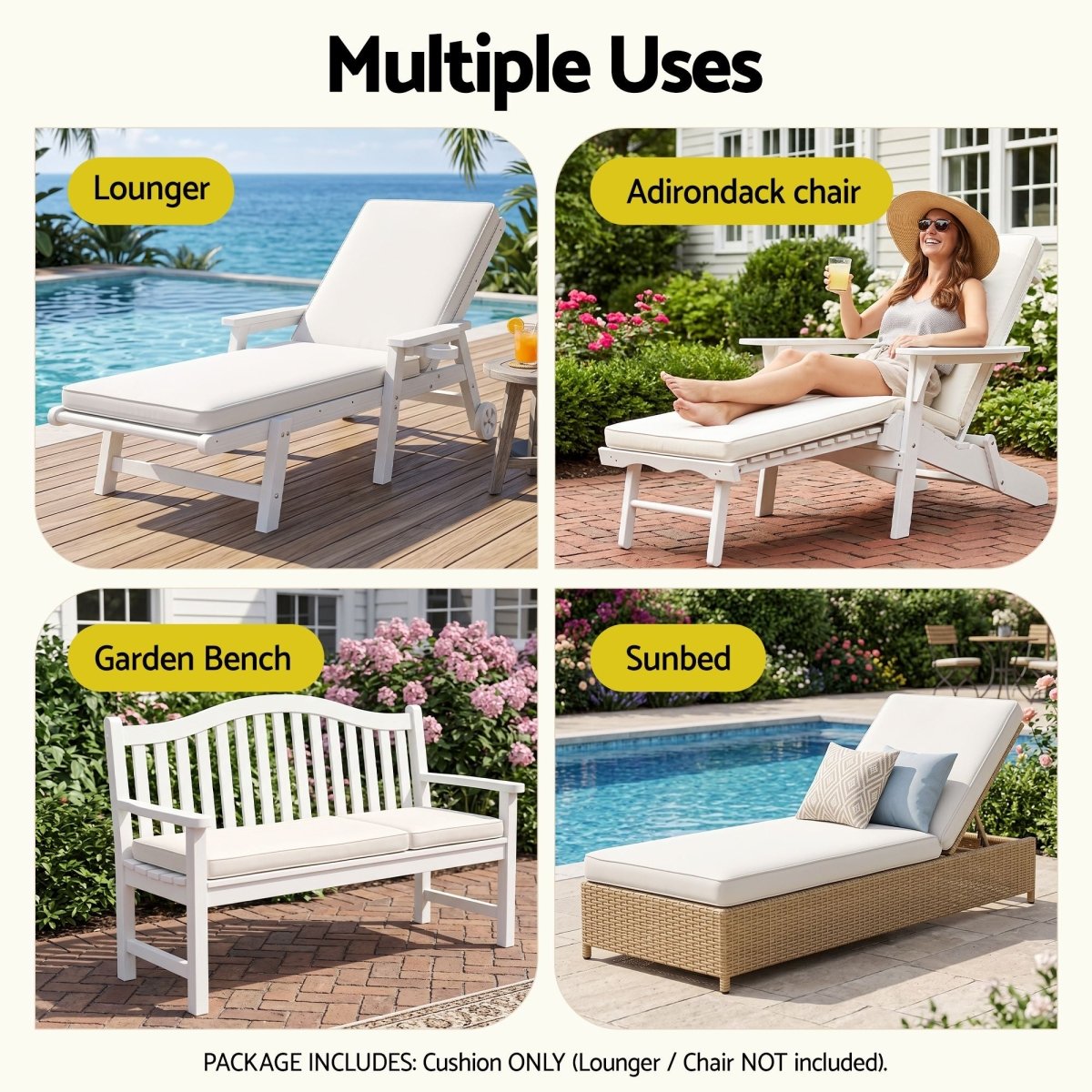 Gardeon Outdoor Sun Lounger Cushion - Beige