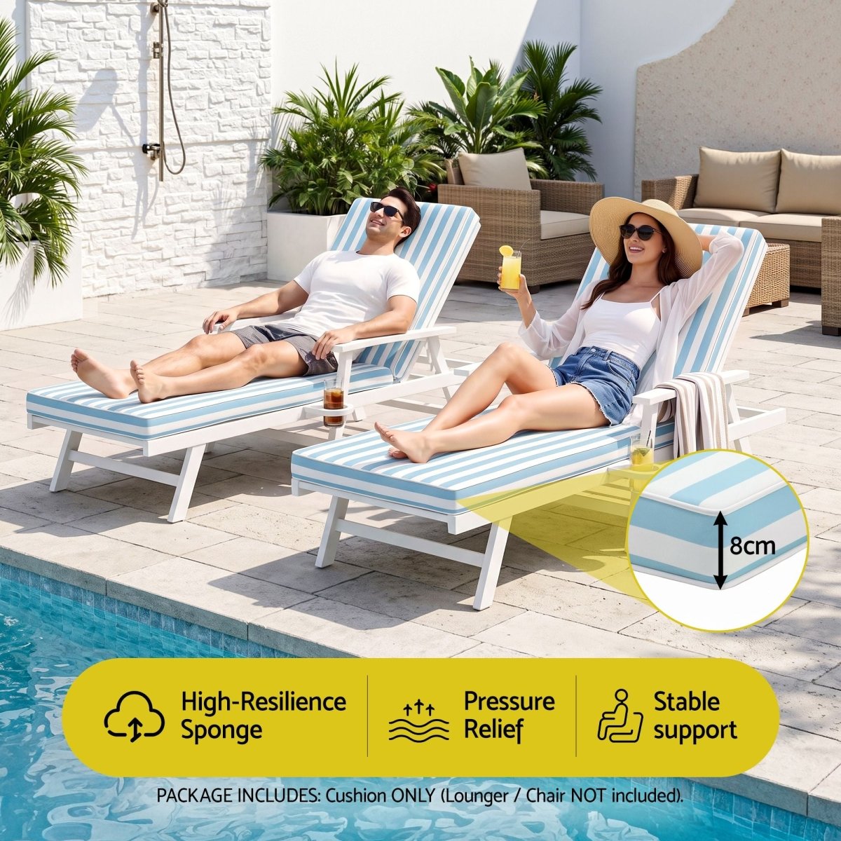 Gardeon Outdoor Sun Lounger Cushion - Blue