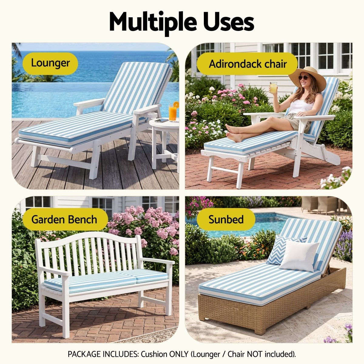 Gardeon Outdoor Sun Lounger Cushion - Blue