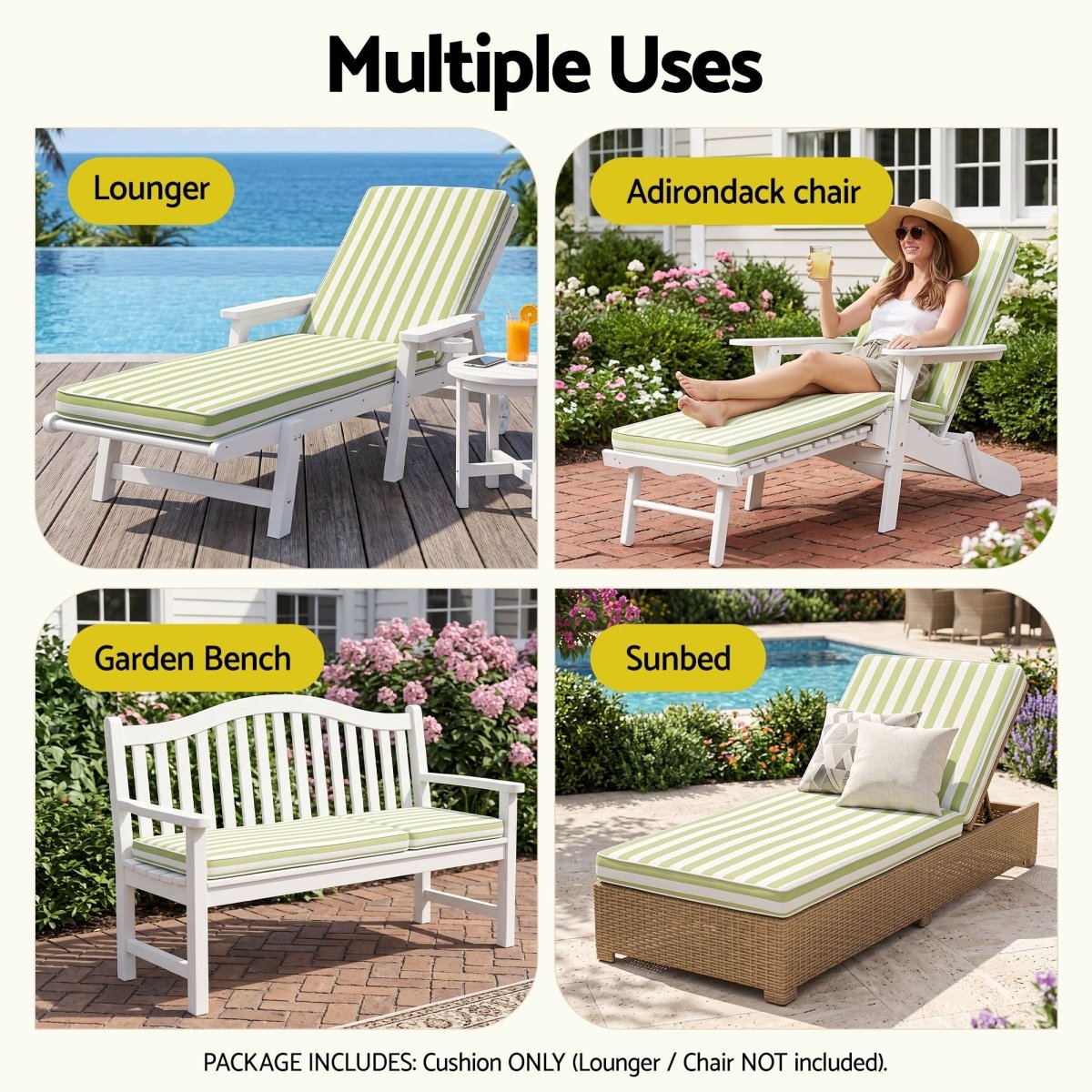 Gardeon Outdoor Sun Lounger Cushion - Green