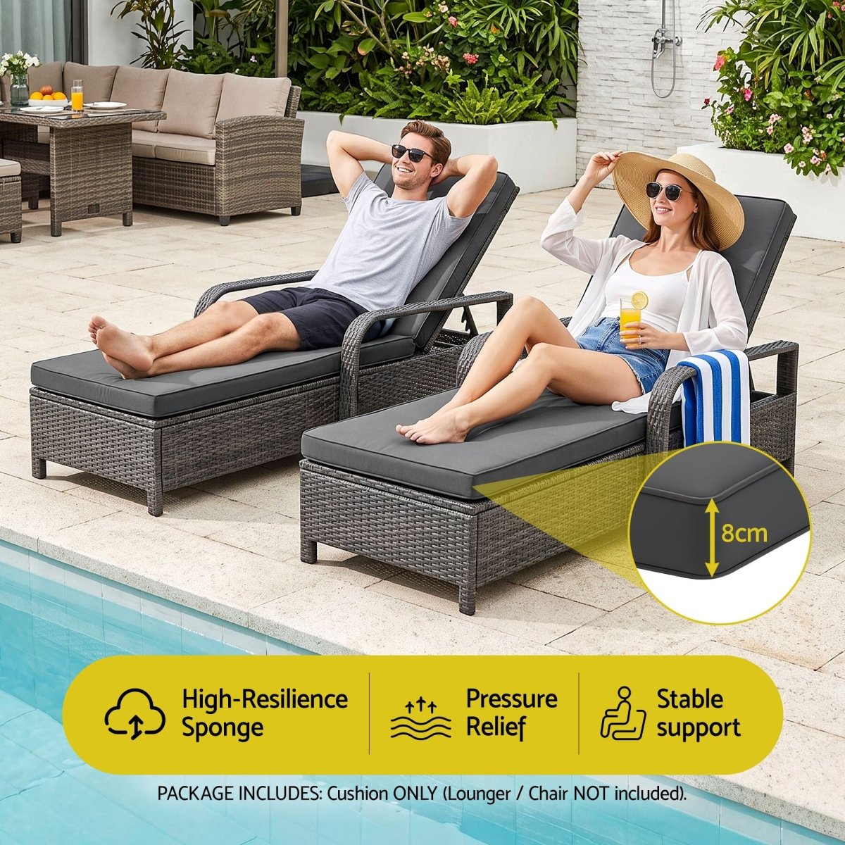 Gardeon Outdoor Sun Lounger Cushion - Grey