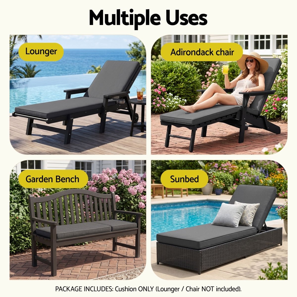 Gardeon Outdoor Sun Lounger Cushion - Grey