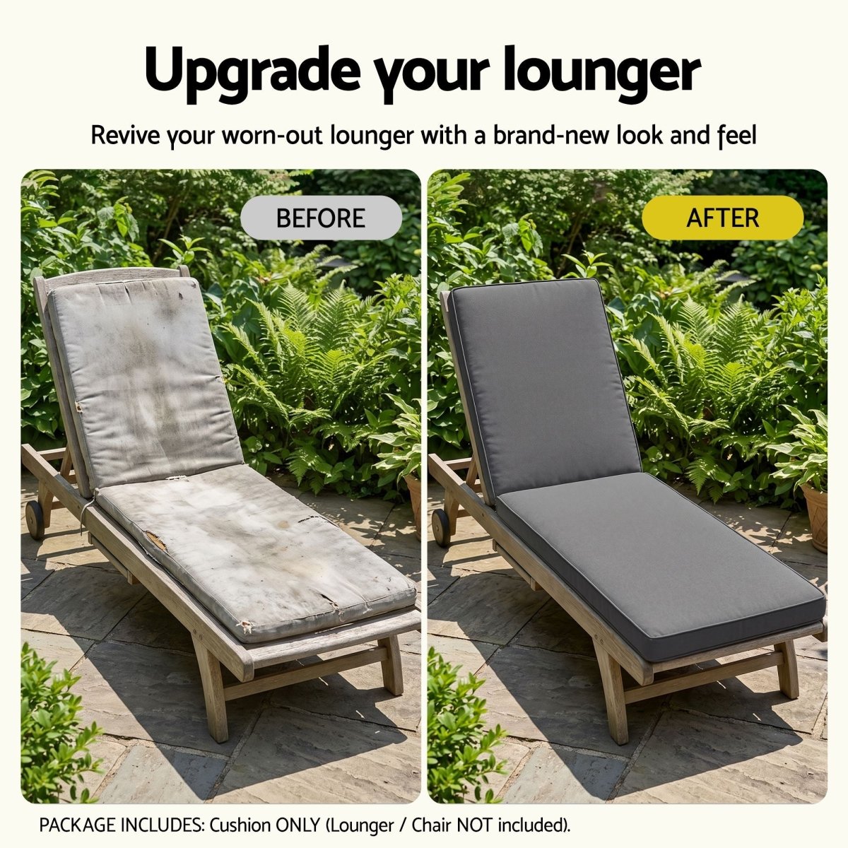 Gardeon Outdoor Sun Lounger Cushion - Grey