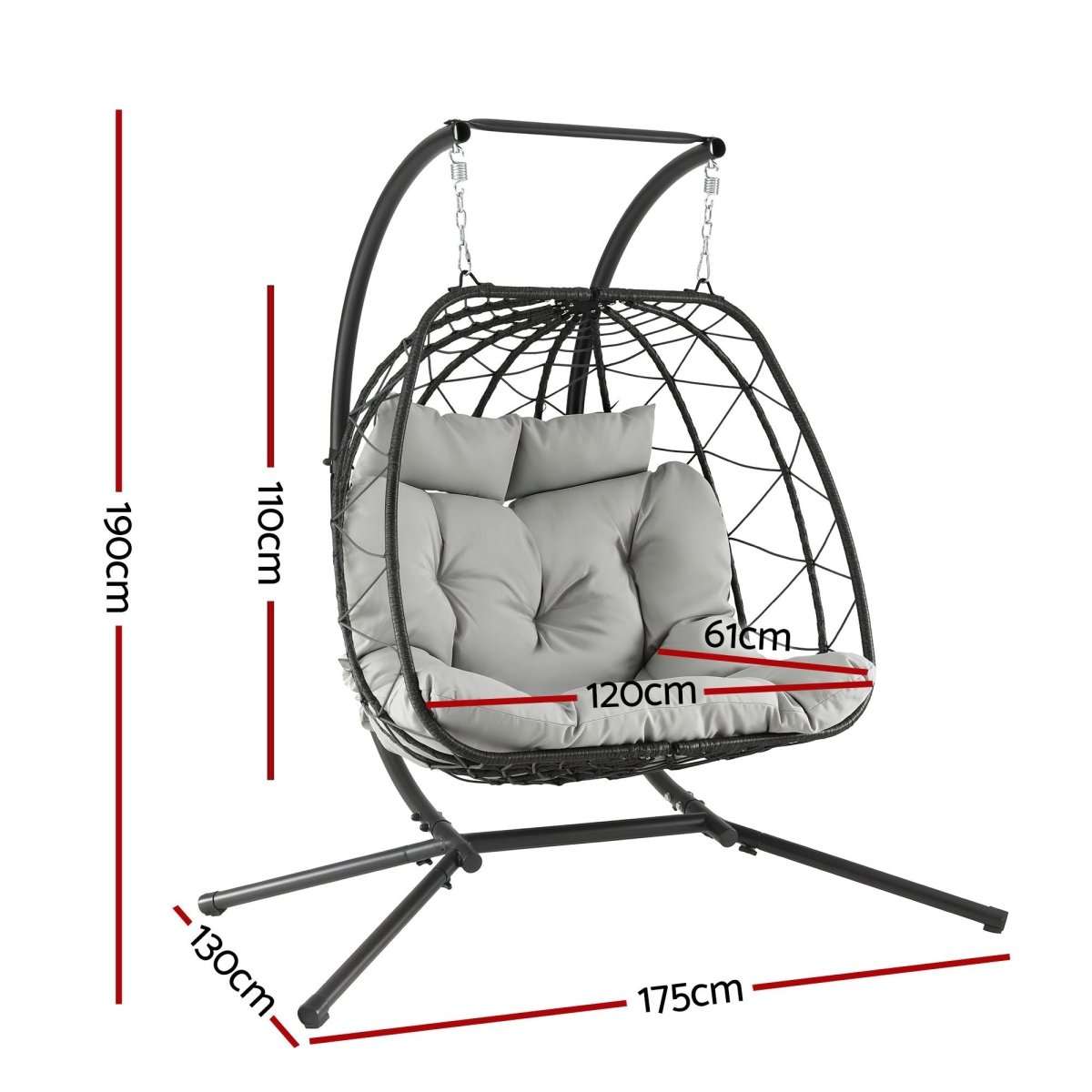 Gardeon Outdoor Swing Chair 2 Seater with Stand Cushion Rattan Patio Furniture | Furniture > Outdoor > Outdoor Chairs