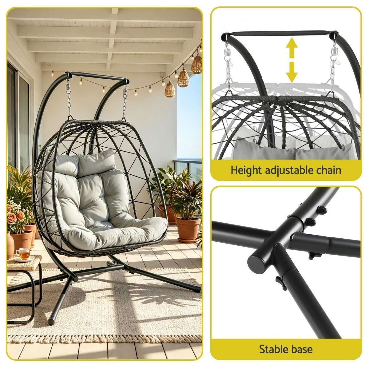 Gardeon Outdoor Swing Chair 2 Seater with Stand Cushion Rattan Patio Furniture | Furniture > Outdoor > Outdoor Chairs
