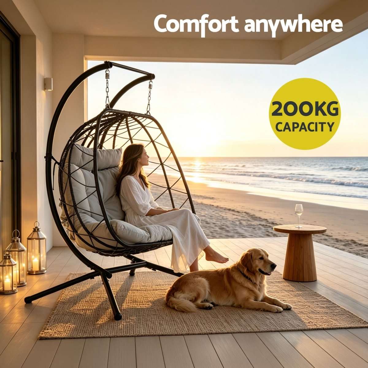 Gardeon Outdoor Swing Chair 2 Seater with Stand Cushion Rattan Patio Furniture | Furniture > Outdoor > Outdoor Chairs