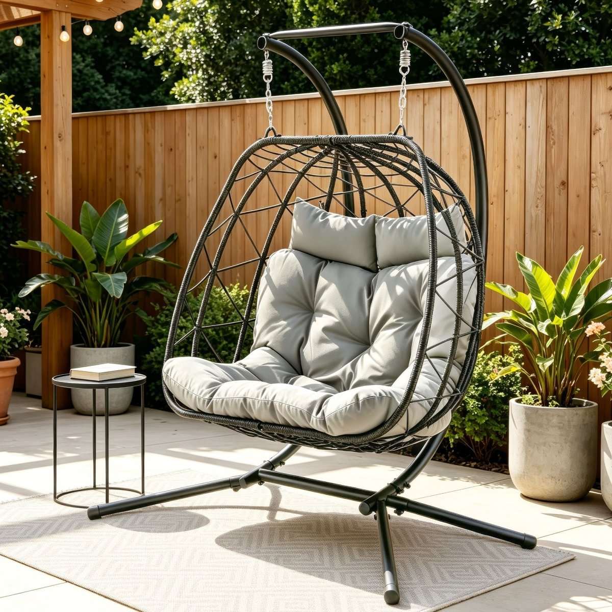 Gardeon Outdoor Swing Chair 2 Seater with Stand Cushion Rattan Patio Furniture | Furniture > Outdoor > Outdoor Chairs