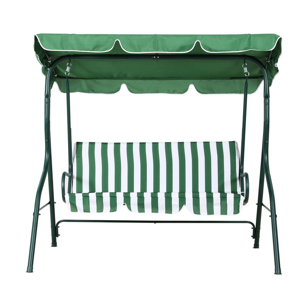 Gardeon Outdoor Swing Chair Garden Bench Furniture Canopy 3 Seater White Green - Outdoorium