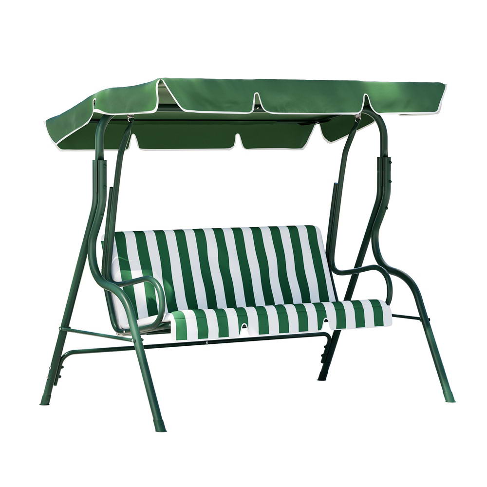 Gardeon Outdoor Swing Chair Garden Bench Furniture Canopy 3 Seater White Green - Outdoorium