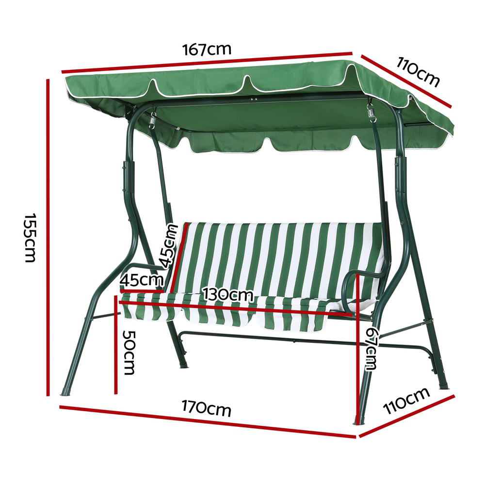 Gardeon Outdoor Swing Chair Garden Bench Furniture Canopy 3 Seater White Green - Outdoorium