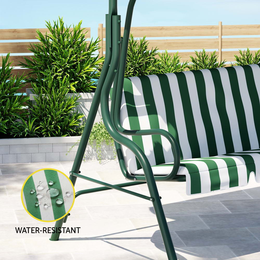 Gardeon Outdoor Swing Chair Garden Bench Furniture Canopy 3 Seater White Green - Outdoorium