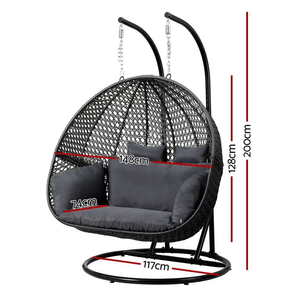 Gardeon Outdoor Swing Chair Hanging Rattan Patio Furniture Pod Stand Cushion 2 Seater | Home & Garden > Hammocks > Hammocks & Accessories