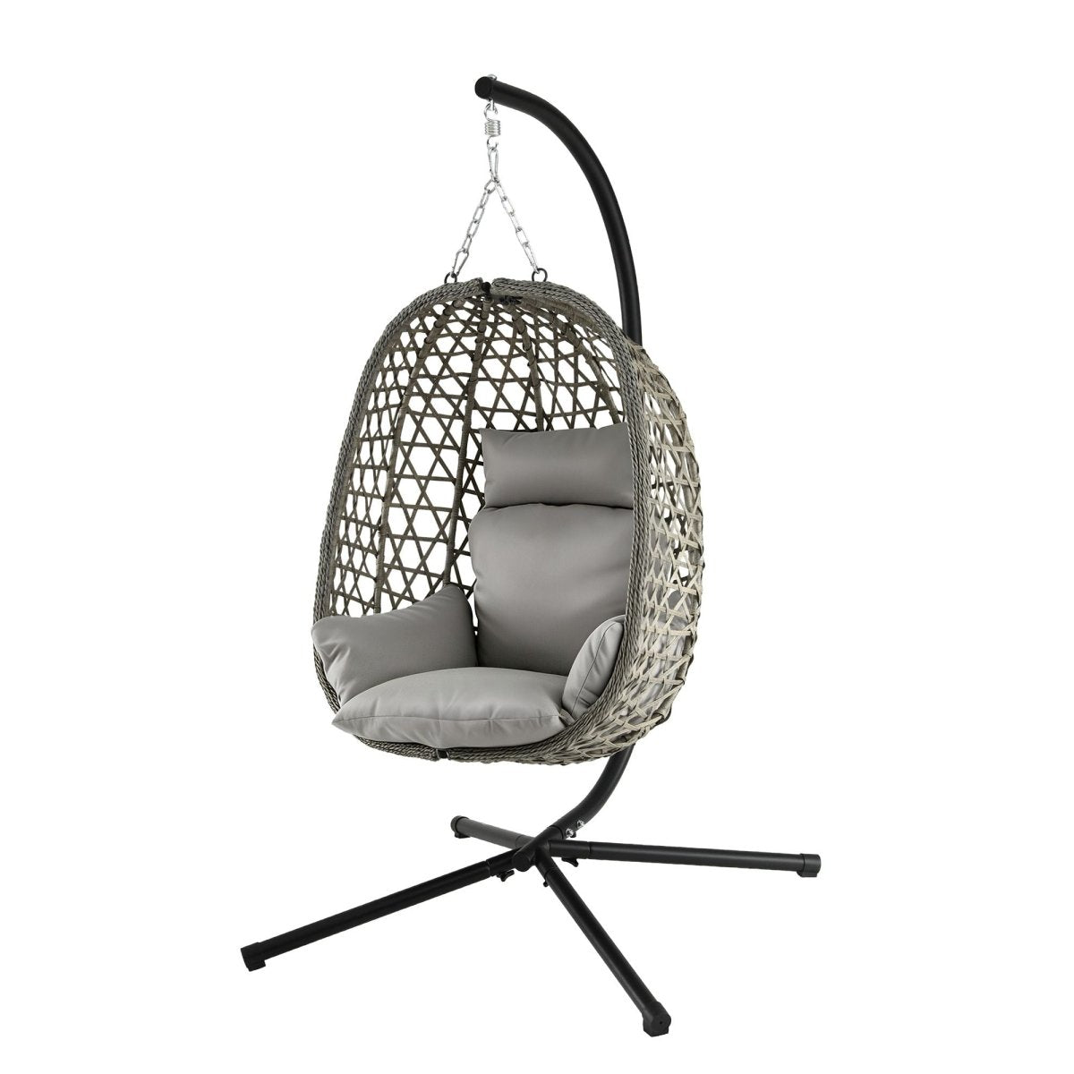 Gardeon Outdoor Swing Chair with Stand Cushion Rattan Furniture Grey | Furniture > Outdoor > Outdoor Chairs