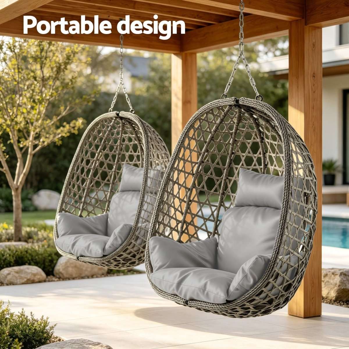 Gardeon Outdoor Swing Chair with Stand Cushion Rattan Furniture Grey | Furniture > Outdoor > Outdoor Chairs