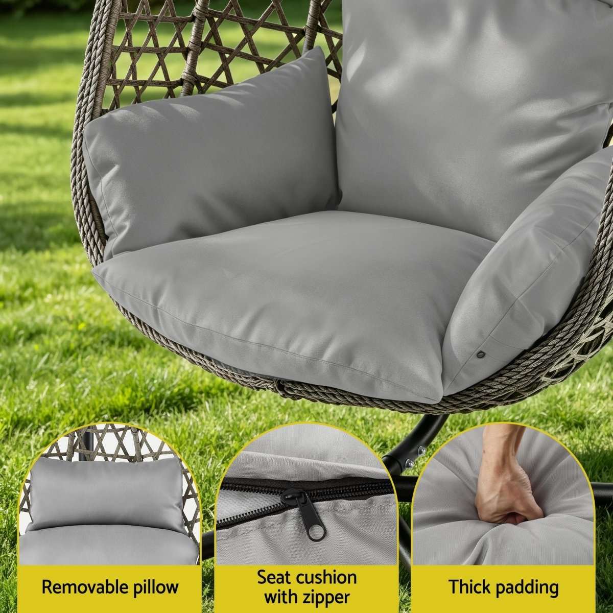 Gardeon Outdoor Swing Chair with Stand Cushion Rattan Furniture Grey | Furniture > Outdoor > Outdoor Chairs