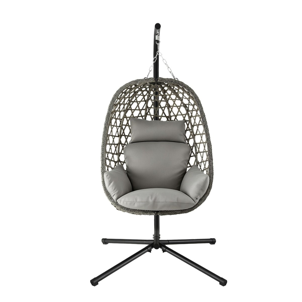 Gardeon Outdoor Swing Chair with Stand Cushion Rattan Furniture Grey | Furniture > Outdoor > Outdoor Chairs