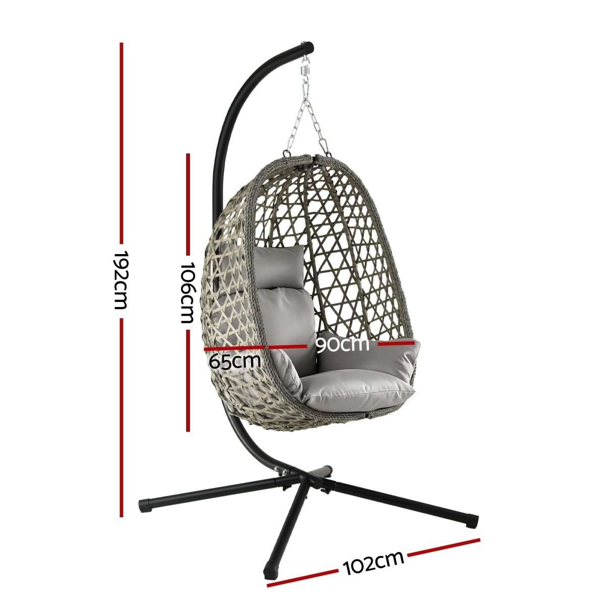 Gardeon Outdoor Swing Chair with Stand Cushion Rattan Furniture Grey | Furniture > Outdoor > Outdoor Chairs