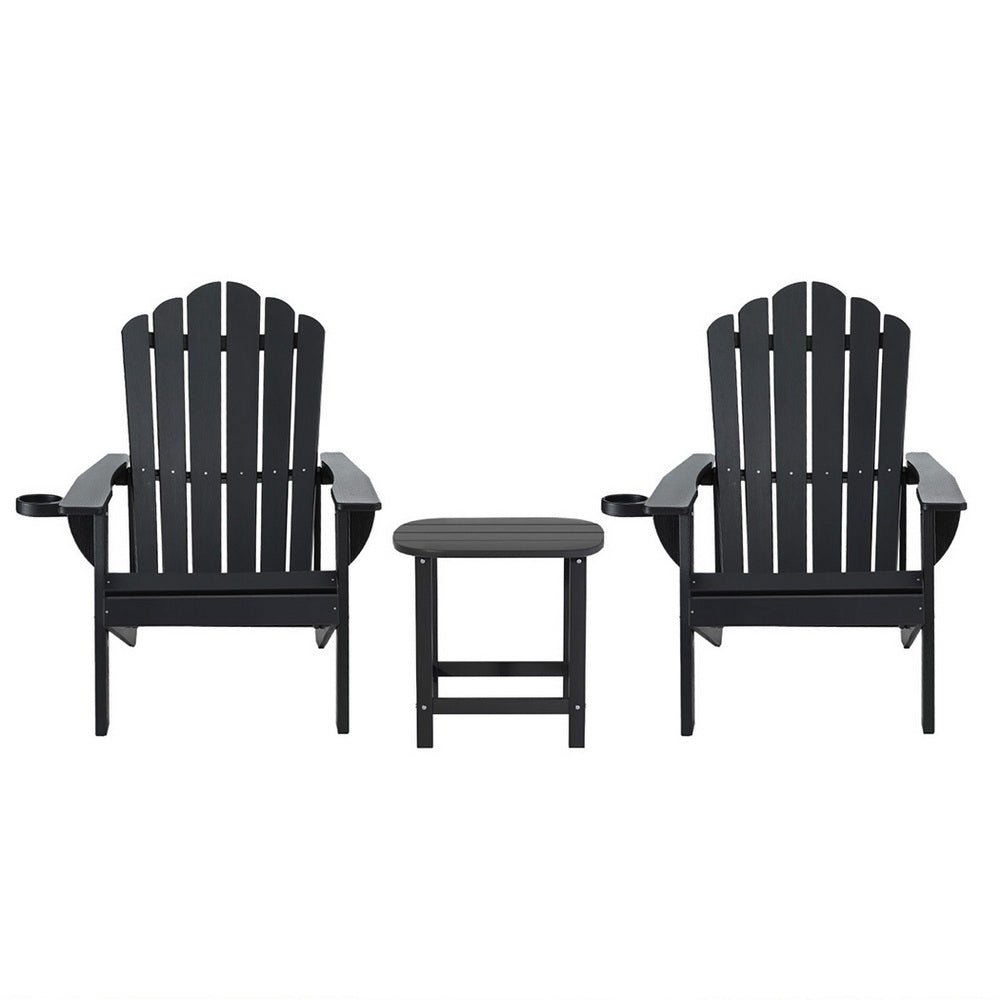 Gardeon Outdoor Table and Chairs HDPE Adirondack Beach Chair Sun Lounge Patio Furniture Garden Black | Outdoorium