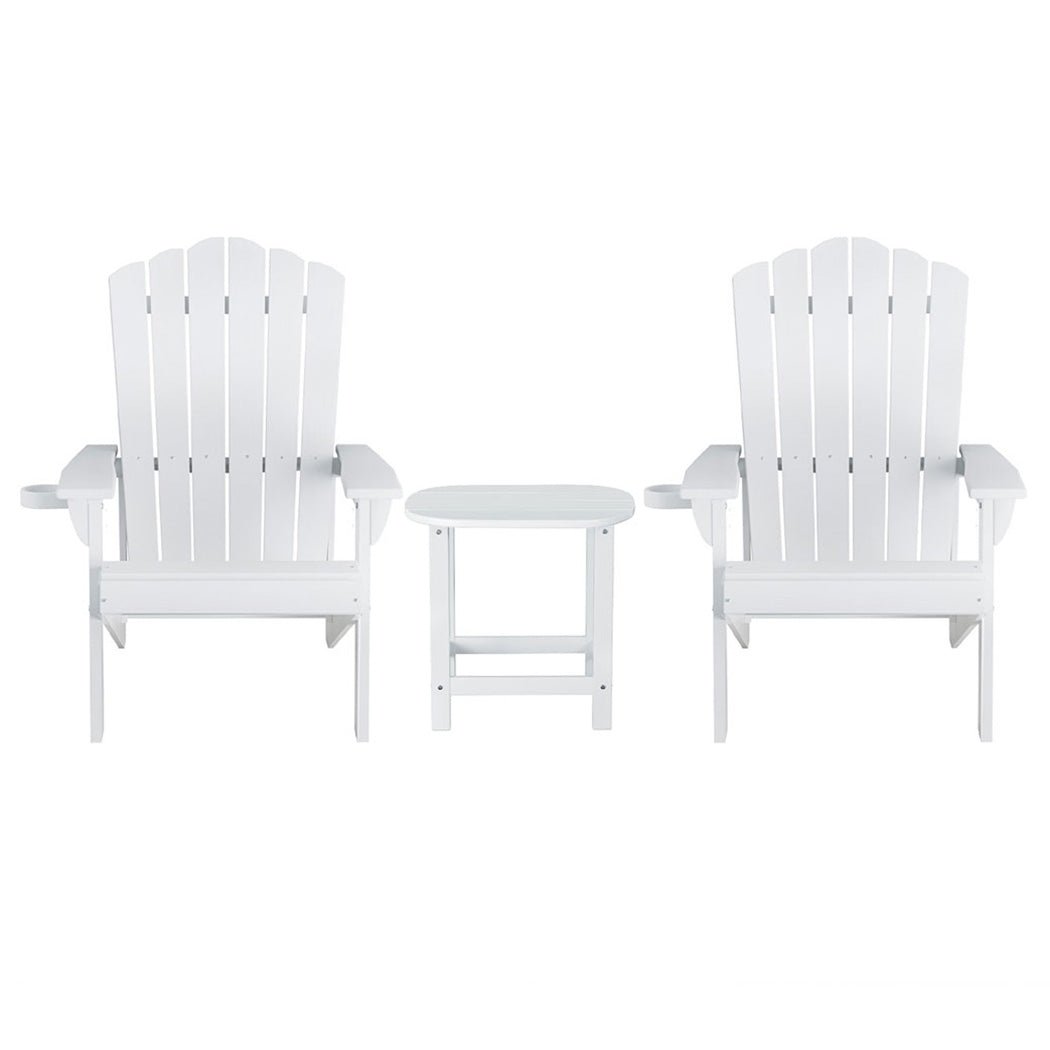 Gardeon Outdoor Table and Chairs HDPE Adirondack Beach Chair Sun Lounge Patio Furniture Garden White | Outdoorium