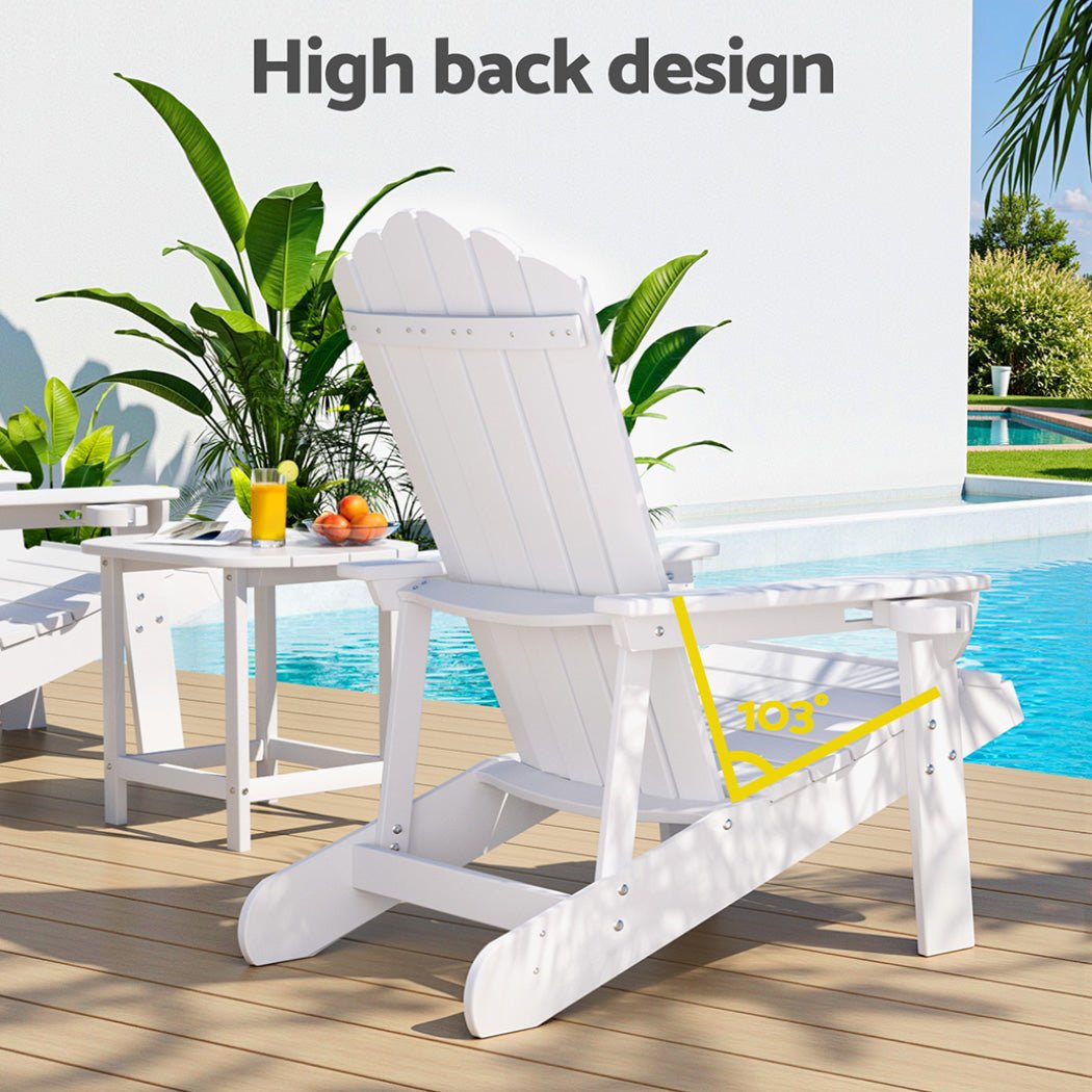 Gardeon Outdoor Table and Chairs HDPE Adirondack Beach Chair Sun Lounge Patio Furniture Garden White | Outdoorium