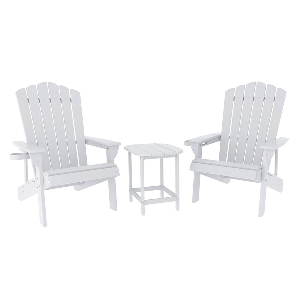 Gardeon Outdoor Table and Chairs HDPE Adirondack Beach Chair Sun Lounge Patio Furniture Garden White | Outdoorium