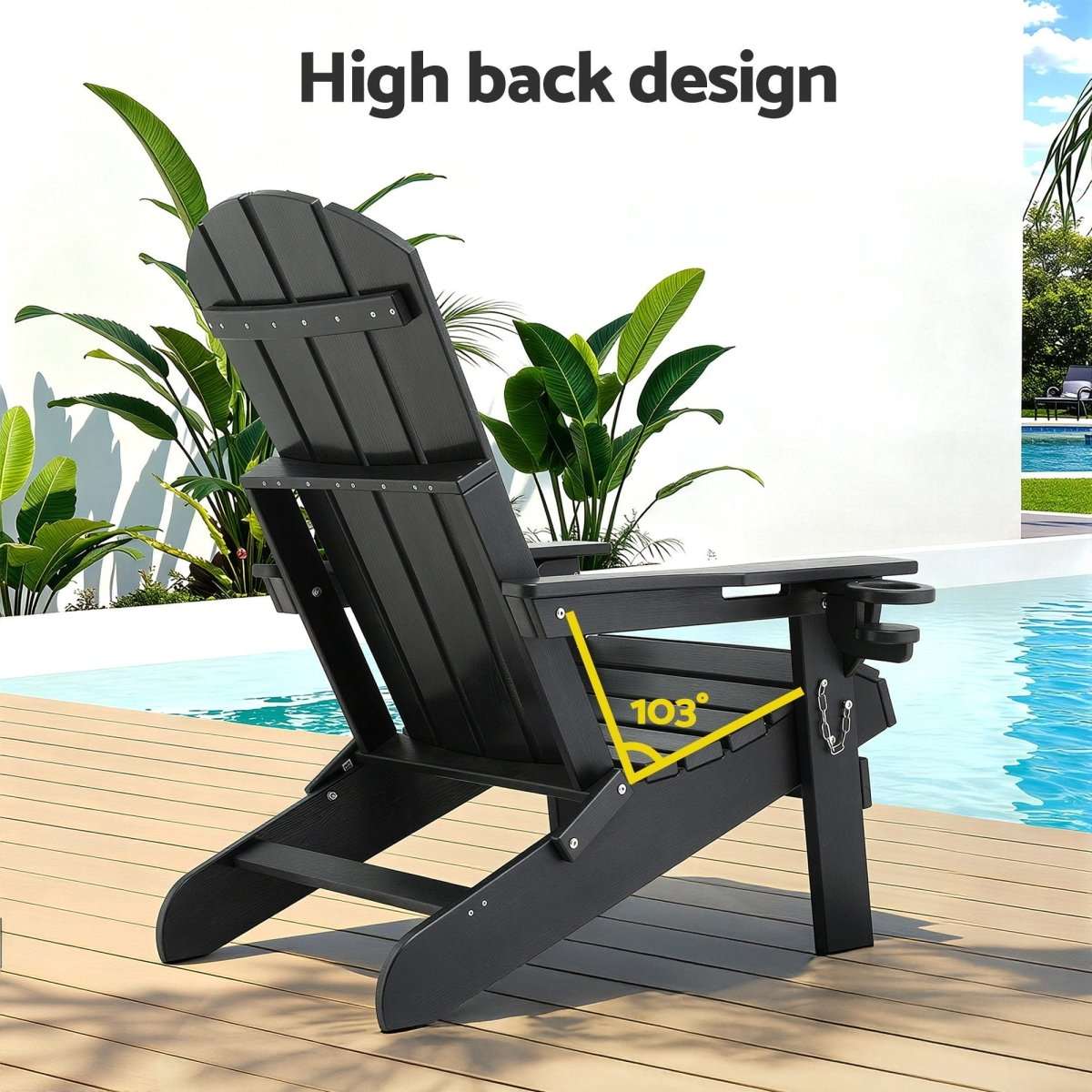 Gardeon Outdoor Table and Chairs HDPE Folding Adirondack Beach Chair Patio Furniture Black | Furniture > Outdoor > Outdoor Chairs