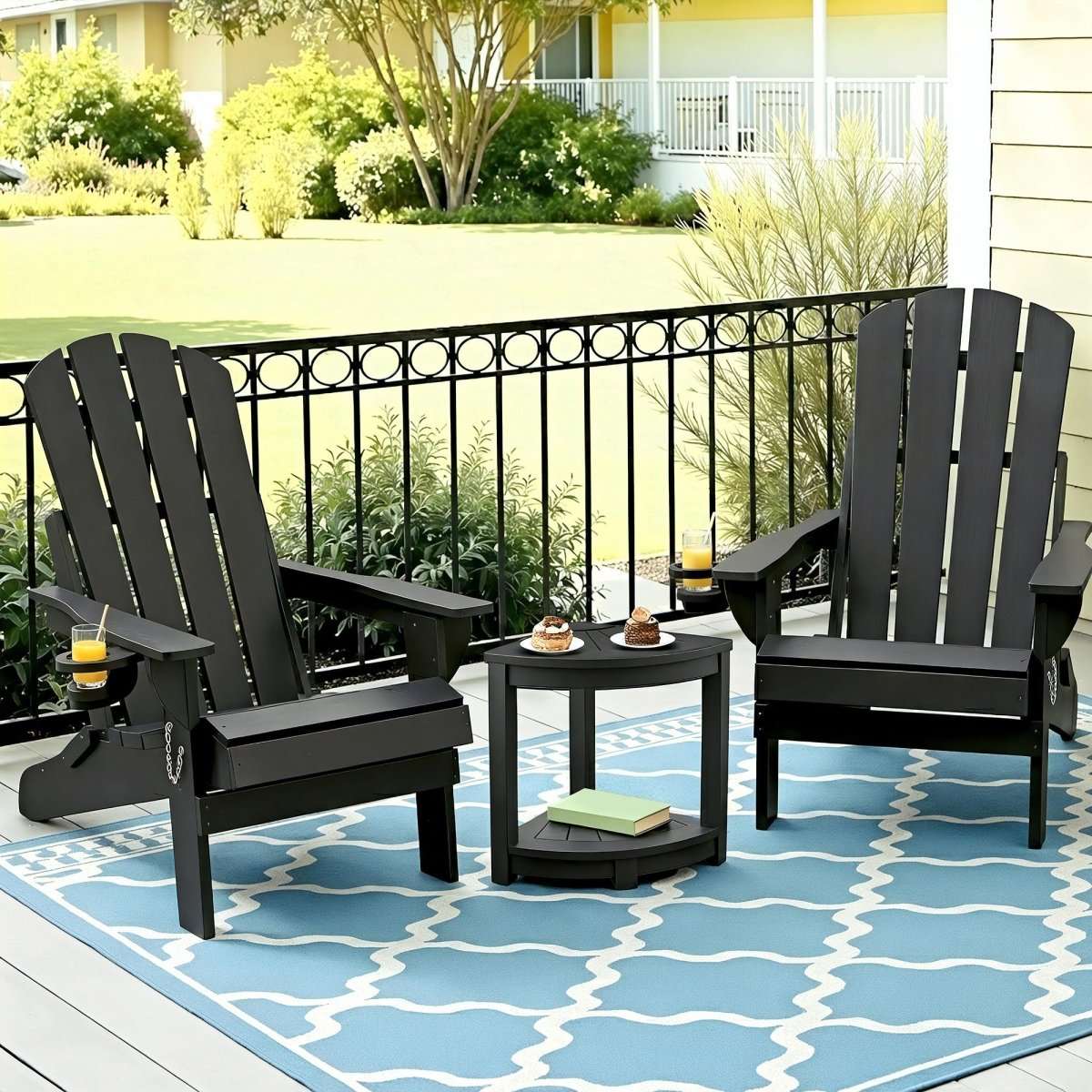 Gardeon Outdoor Table and Chairs HDPE Folding Adirondack Beach Chair Patio Furniture Black | Furniture > Outdoor > Outdoor Chairs
