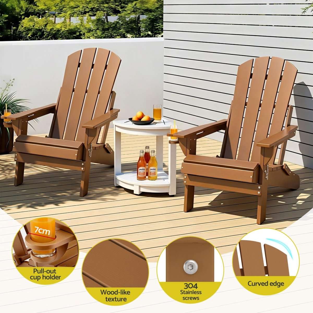 Gardeon Outdoor Table and Chairs HDPE Folding Adirondack Beach Chair Patio Furniture | Furniture > Outdoor > Outdoor Chairs