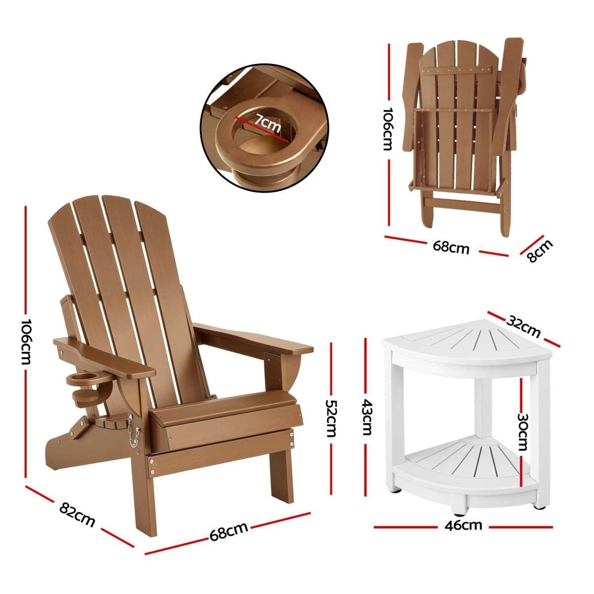 Gardeon Outdoor Table and Chairs HDPE Folding Adirondack Beach Chair Patio Furniture | Furniture > Outdoor > Outdoor Chairs