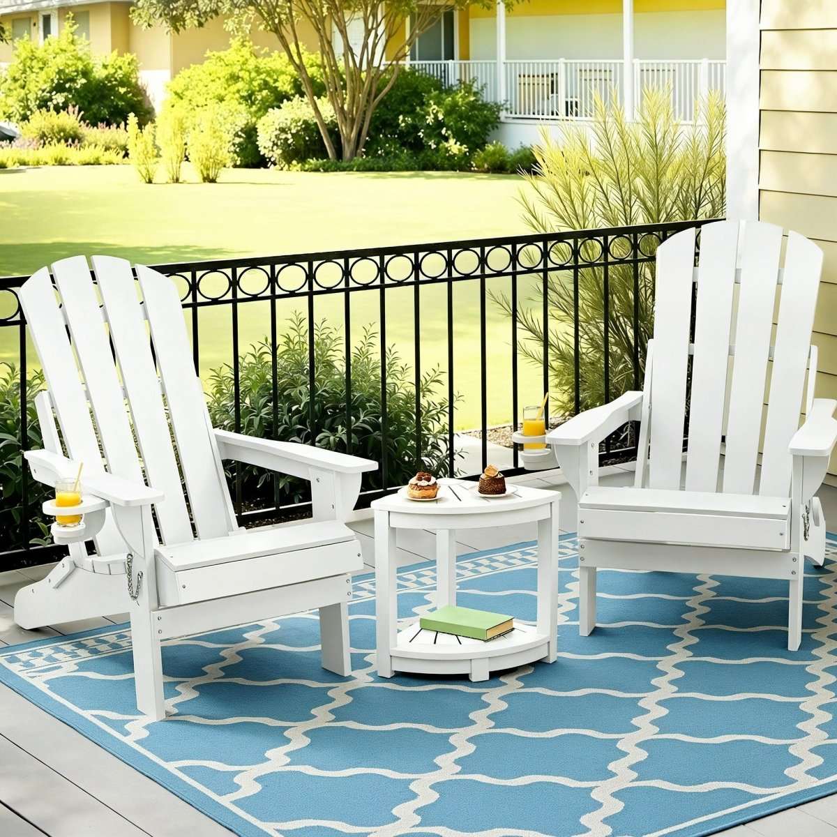Gardeon Outdoor Table and Chairs HDPE Folding Adirondack Beach Chair Patio Furniture White | Furniture > Outdoor > Outdoor Chairs