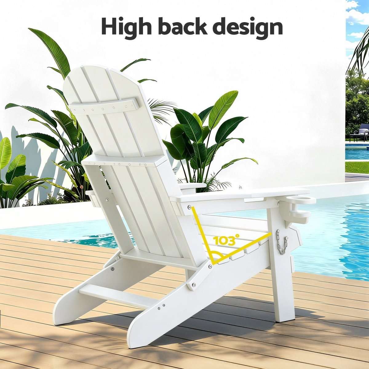 Gardeon Outdoor Table and Chairs HDPE Folding Adirondack Beach Chair Patio Furniture White | Furniture > Outdoor > Outdoor Chairs