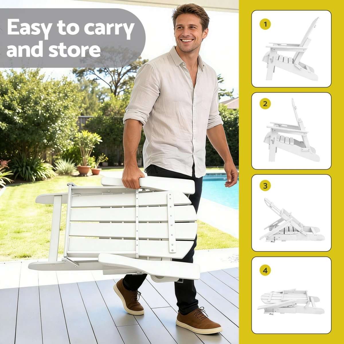 Gardeon Outdoor Table and Chairs HDPE Folding Adirondack Beach Chair Patio Furniture White | Furniture > Outdoor > Outdoor Chairs