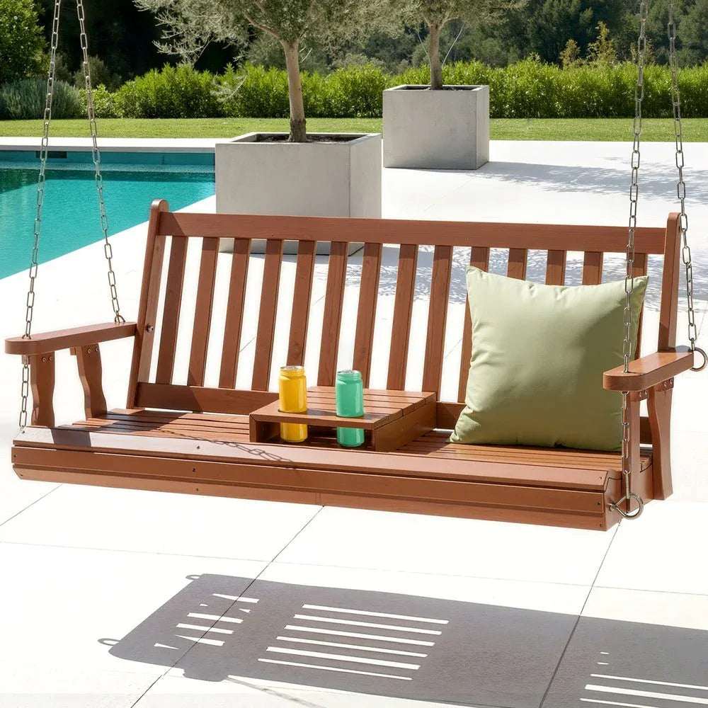 Gardeon Porch Outdoor Swing Chair Patio Furniture Wooden Bench 2 Seat Cup Holder | Furniture > Outdoor > Outdoor Chairs