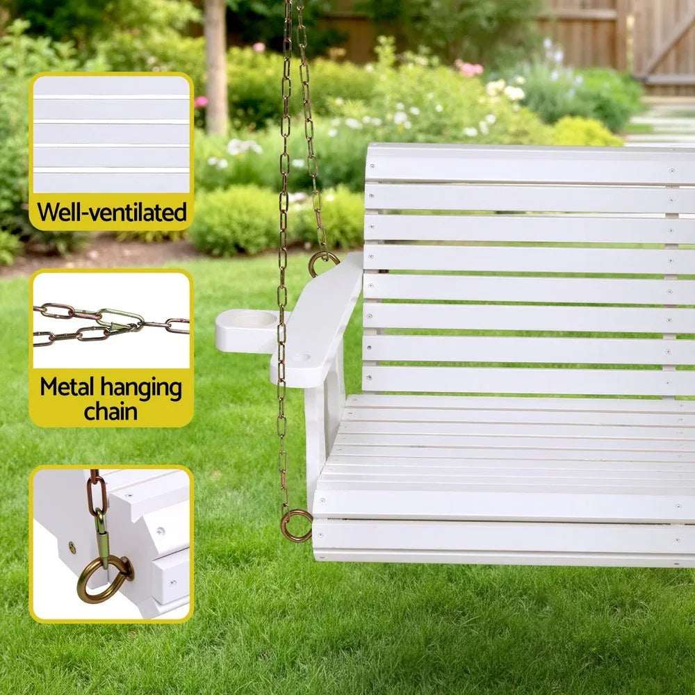 Gardeon Porch Outdoor Swing Chair With Cup Holder Wooden Furniture 2 Seater | Furniture > Outdoor > Outdoor Chairs