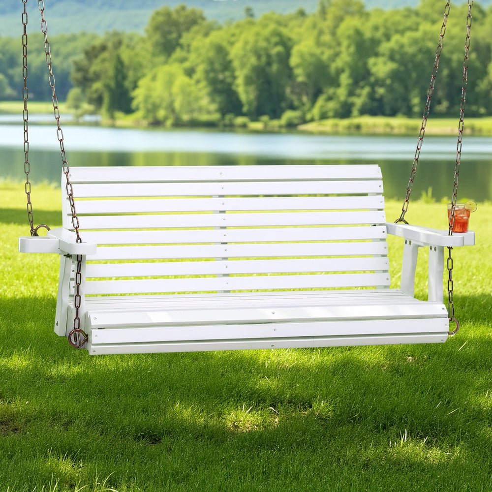 Gardeon Porch Outdoor Swing Chair With Cup Holder Wooden Furniture 2 Seater | Outdoorium