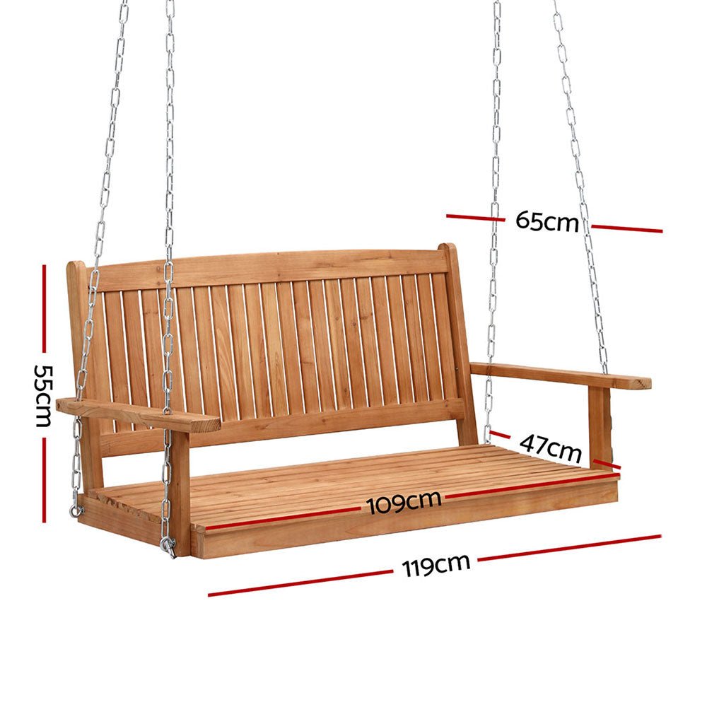 Gardeon Porch Swing Chair With Chain Outdoor Furniture Wooden Bench 2 Seater - Outdoorium