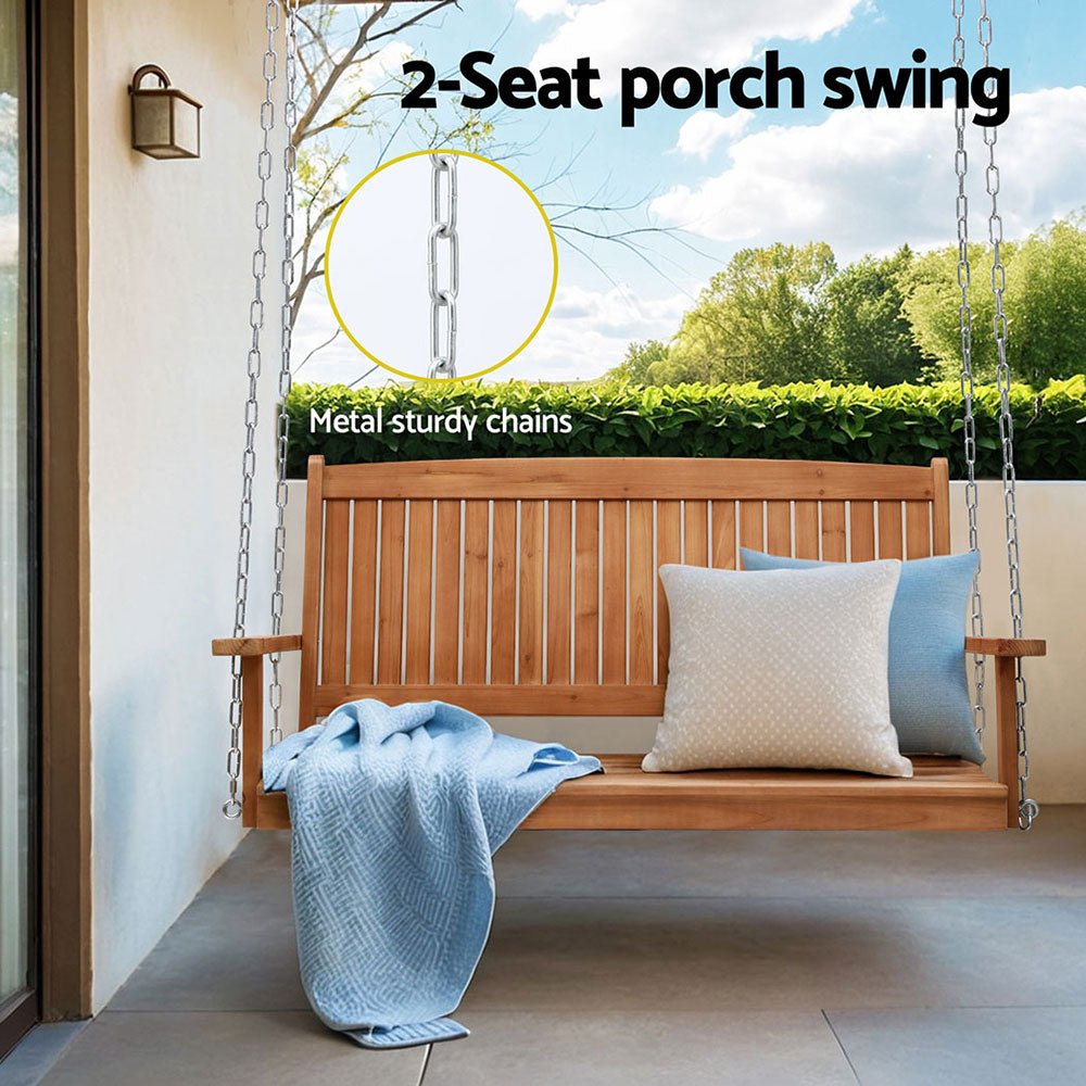 Gardeon Porch Swing Chair With Chain Outdoor Furniture Wooden Bench 2 Seater - Outdoorium