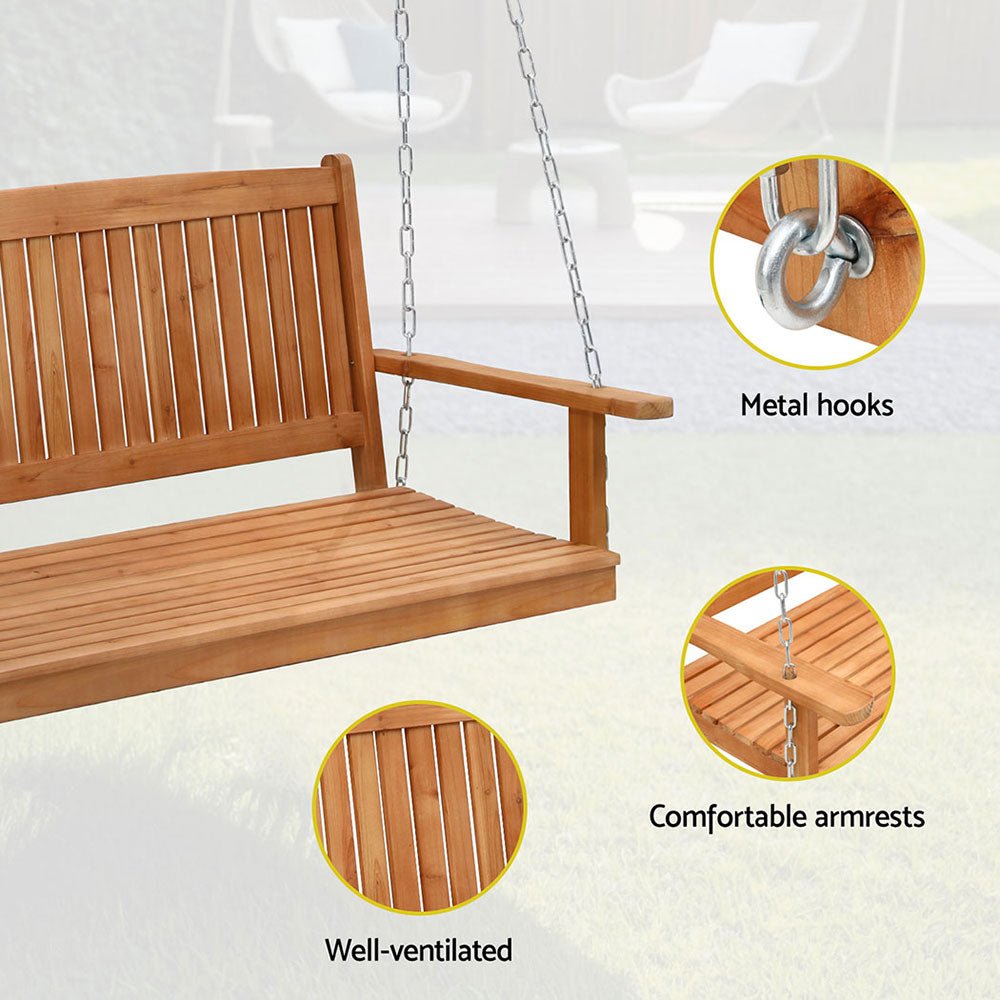 Gardeon Porch Swing Chair With Chain Outdoor Furniture Wooden Bench 2 Seater - Outdoorium