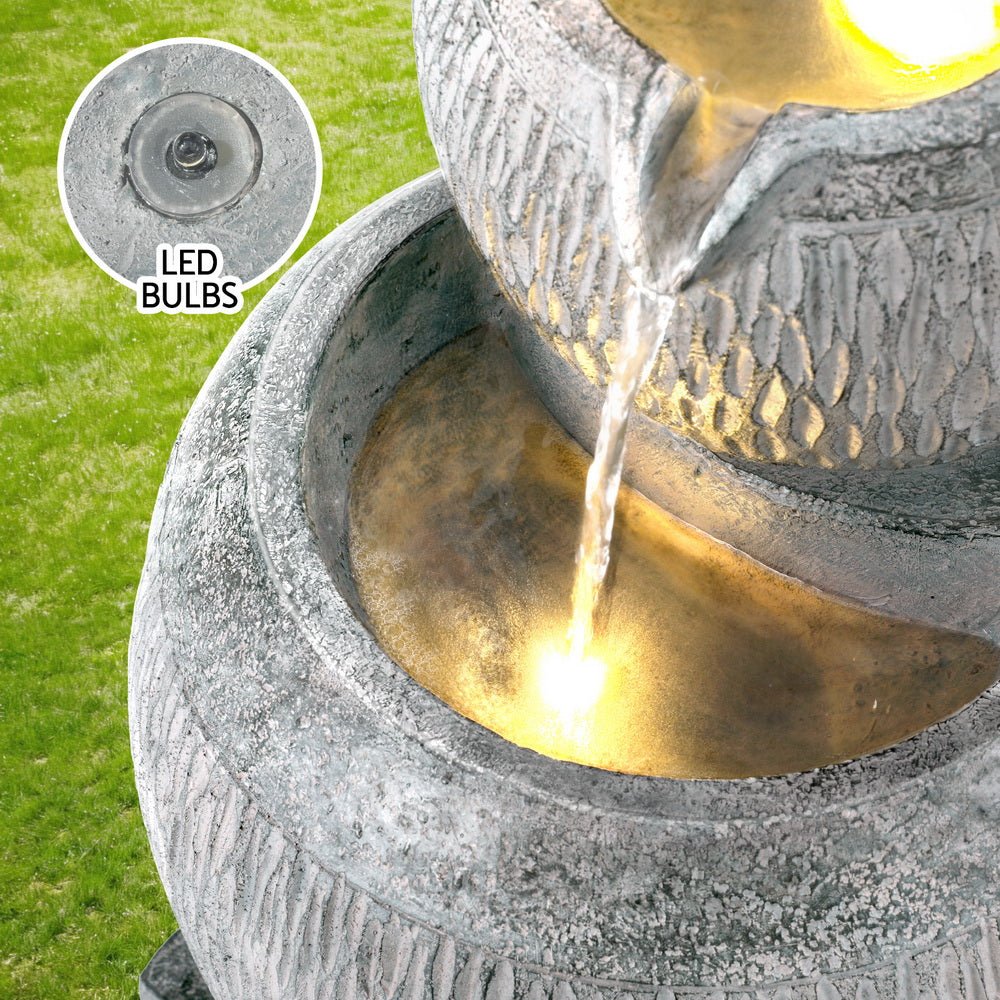 Gardeon Solar Fountain Water Feature Bird Bath Garden LED Light 80CM Grey - Outdoorium