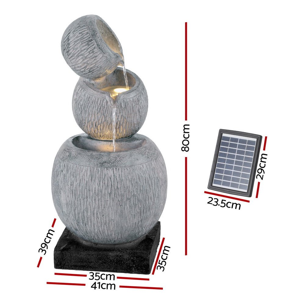 Gardeon Solar Fountain Water Feature Bird Bath Garden LED Light 80CM Grey - Outdoorium