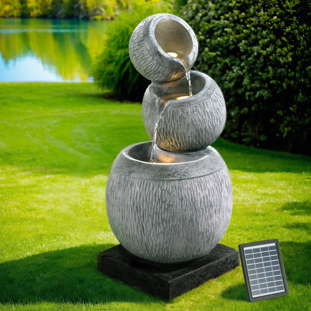 Gardeon Solar Fountain Water Feature Bird Bath Garden LED Light 80CM Grey - Outdoorium