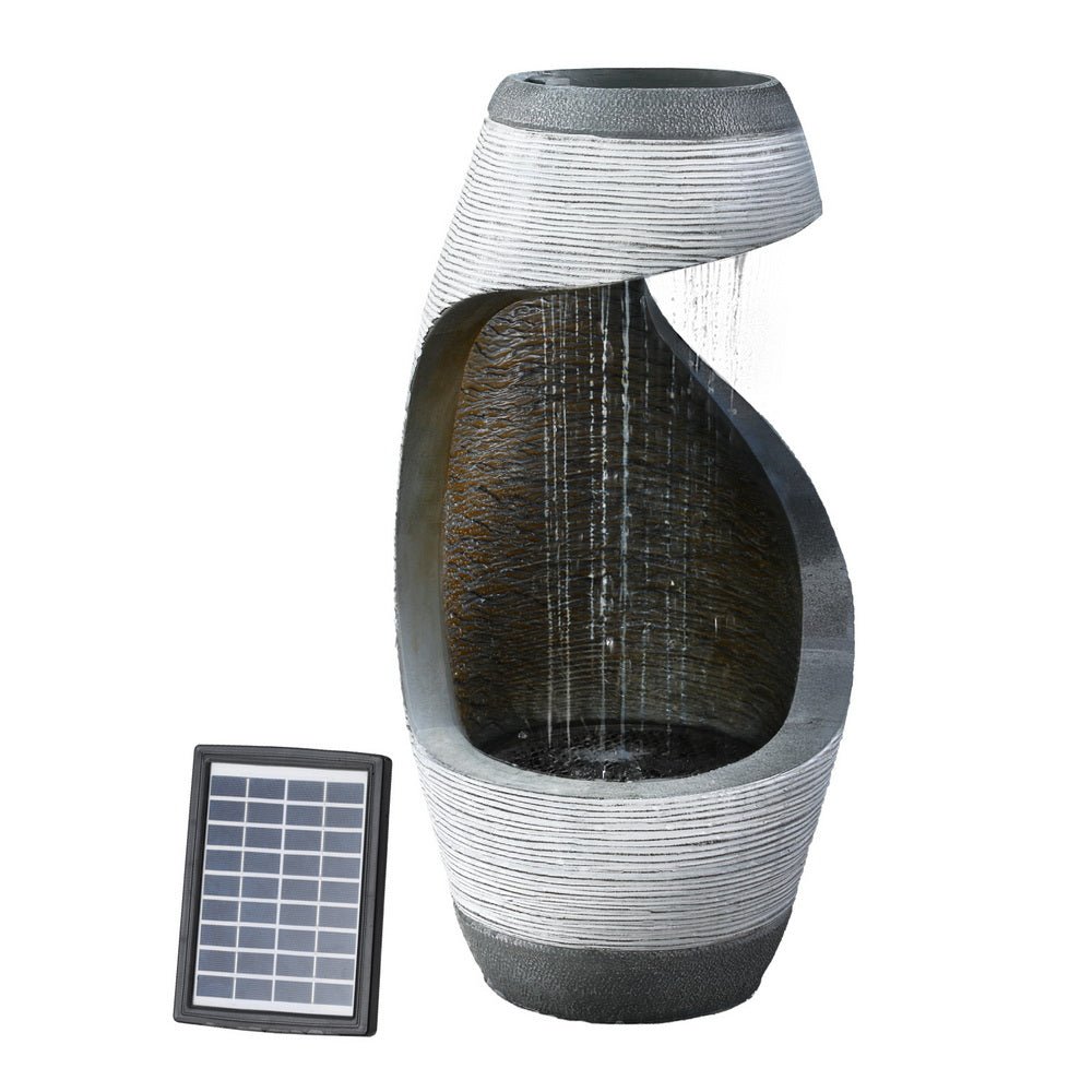 Gardeon Solar Fountain Water Feature Bird Bath Outdoor Garden Cascade 48CM Grey - Outdoorium