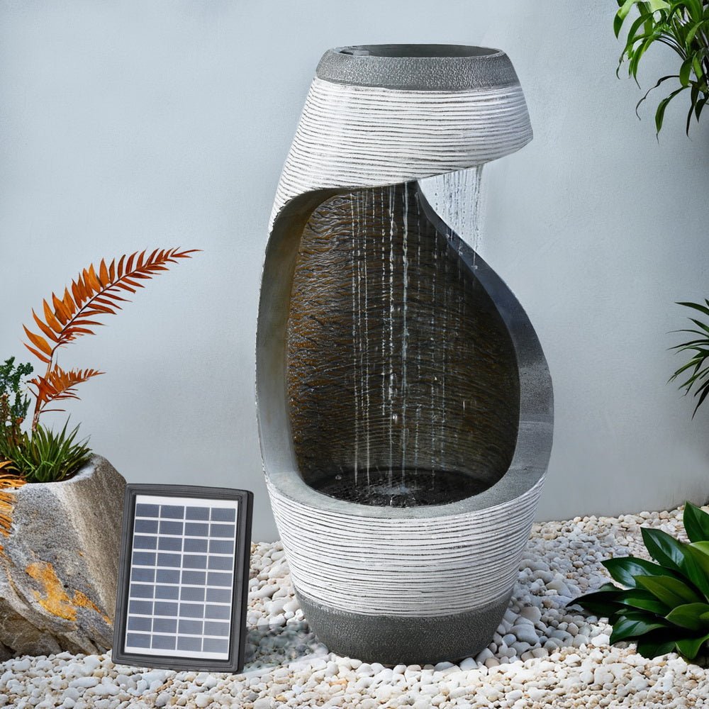 Gardeon Solar Fountain Water Feature Bird Bath Outdoor Garden Cascade 48CM Grey - Outdoorium